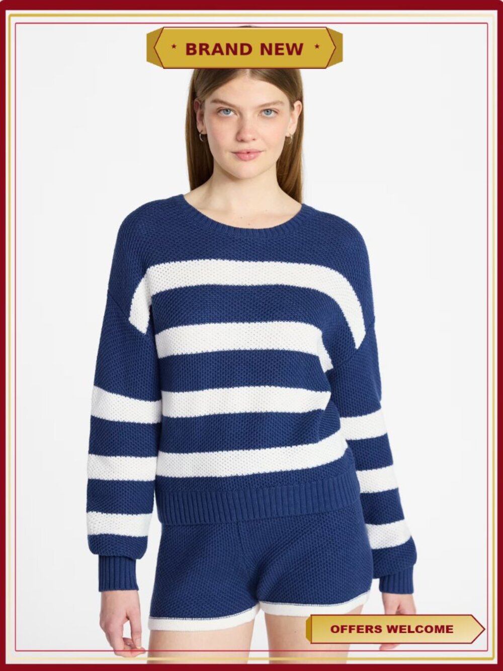 No Boundaries 2-Piece Lounge Set - Crewneck Top & Shorts Cotton Blend
